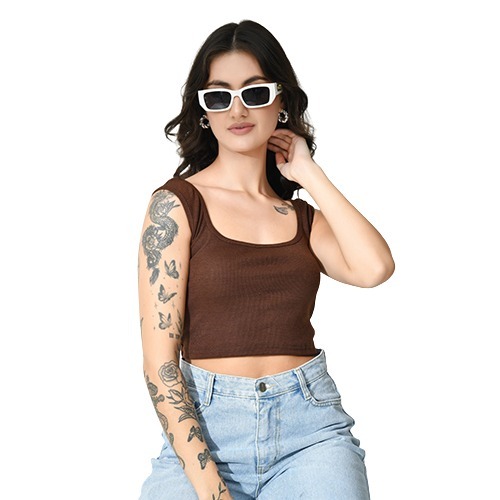Brown Cotton Viscose Crop Top