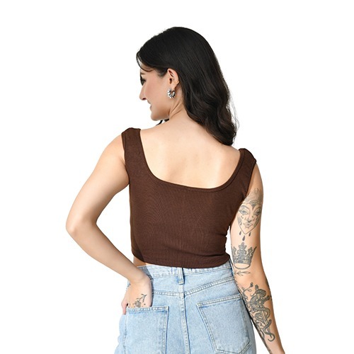 Brown Cotton Viscose Crop Top