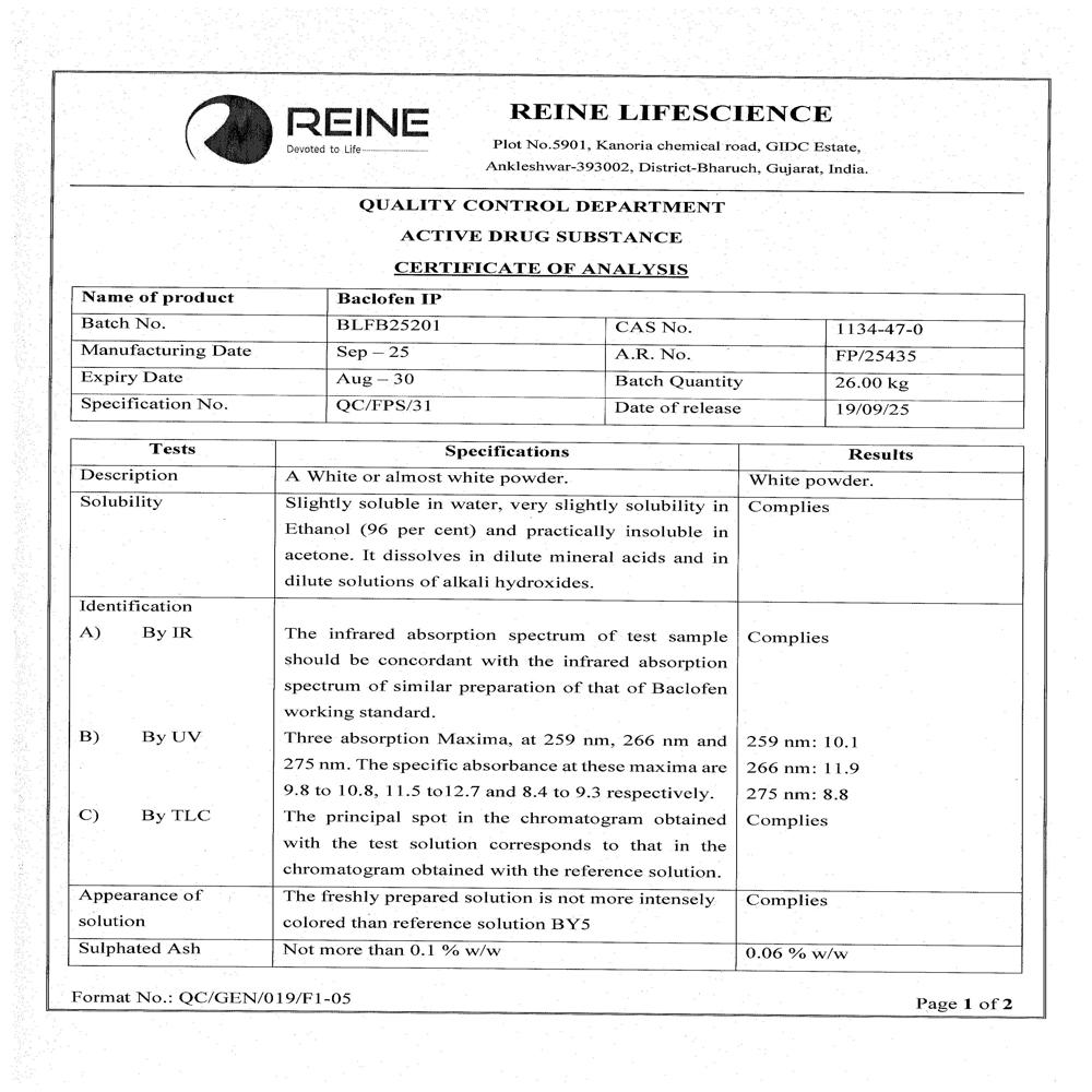 Bacl-ofen Ip - Chemical Name: Baclofen