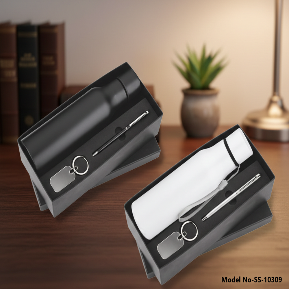 (Ss-10309) Executive Bottle, Pen & Keychain Gift Set - Color: Black