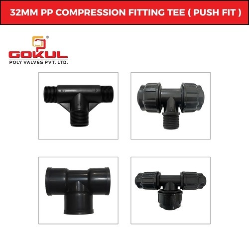 32 Mm Pp Compression Tee - Plastic, 100-150 Mm Length, Black | Weather Proof, Breakage Resistant, Durable Design