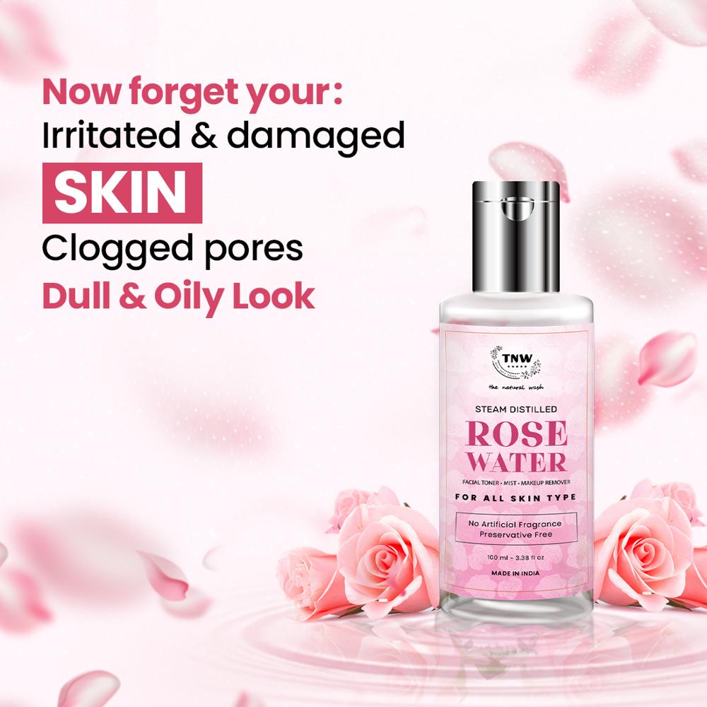 TNW-The Natural Wash Steam Distilled Rose Water for Toning & Hydrating Skin | No Artificial Fragrance | Suitable for All Skin Types