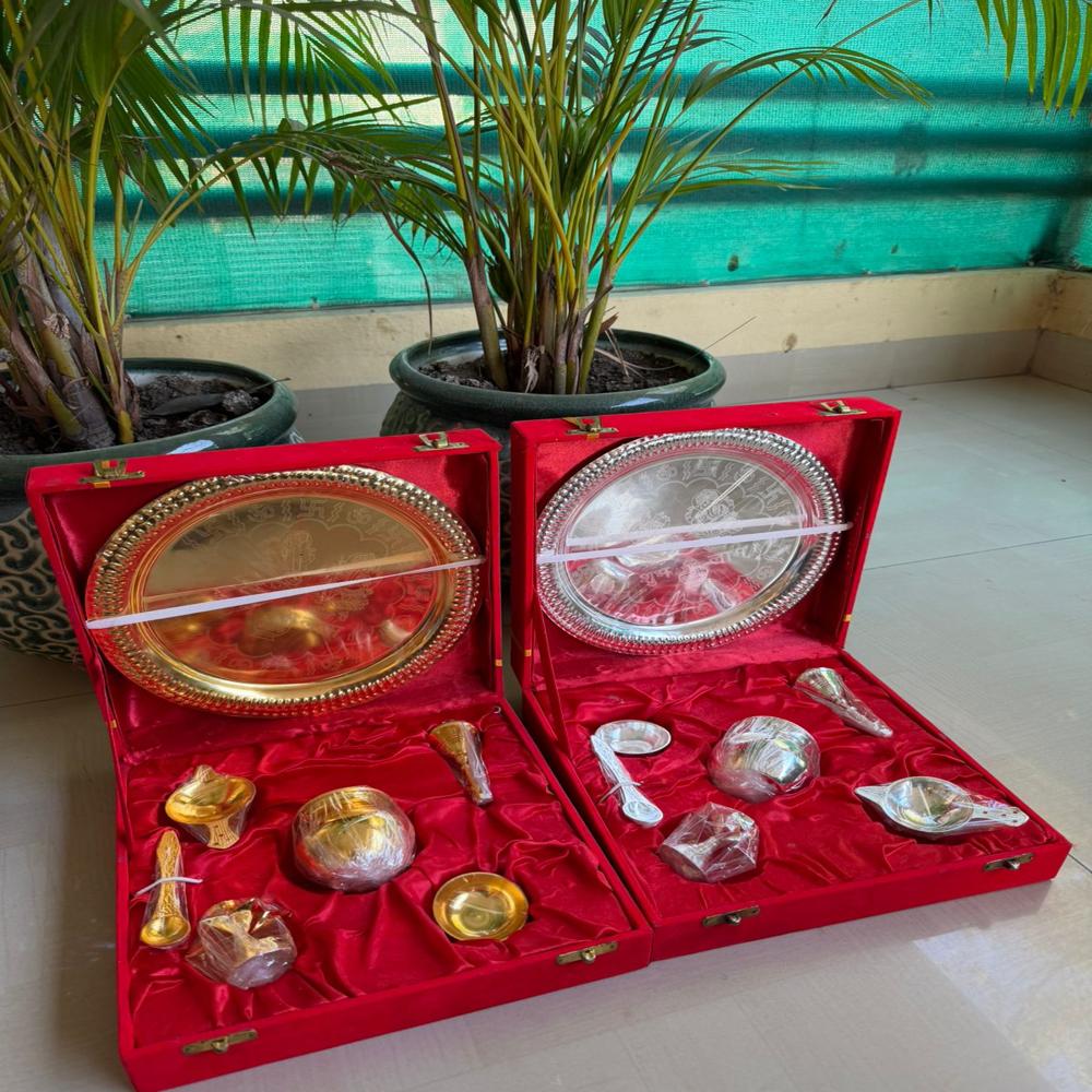 ganesh laxmi imprinted pooja thali set