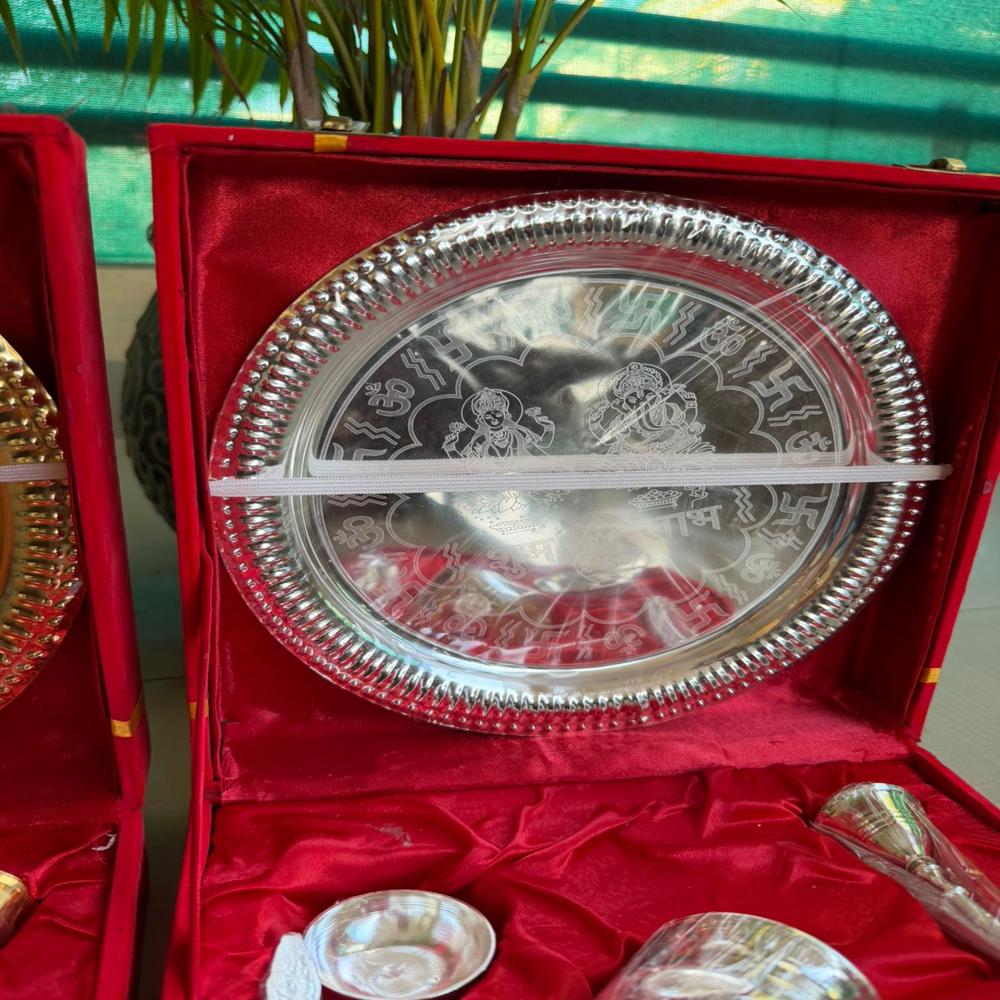 ganesh laxmi imprinted pooja thali set