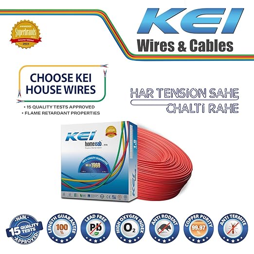 Kei Wires & Cables Homecab 1 Sqmm 1 Core Copper Flame Retardant House Wire Pvc Insulated Cable For Domestic & Industrial Electrical Wiring (red, 90 Meters)