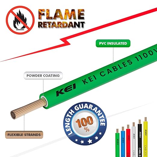 KEI WIRES & CABLES Homecab 1.5 sqmm 1 Core Copper Flame Retardant House Wire PVC Insulated Cable for Domestic & Industrial Electrical Wiring (Yellow, 90 Meters)