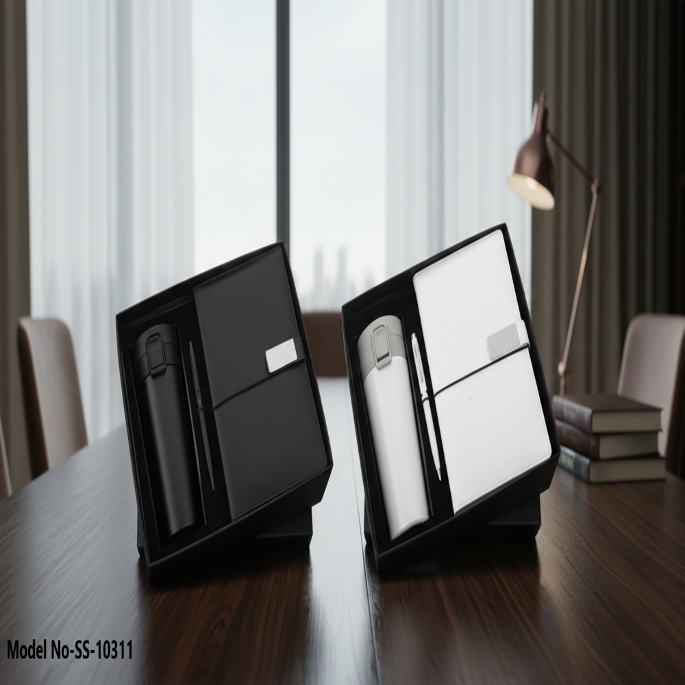 (SS-10311) Leather Corporate Gift Set Pen, Bottle & Diary Comb