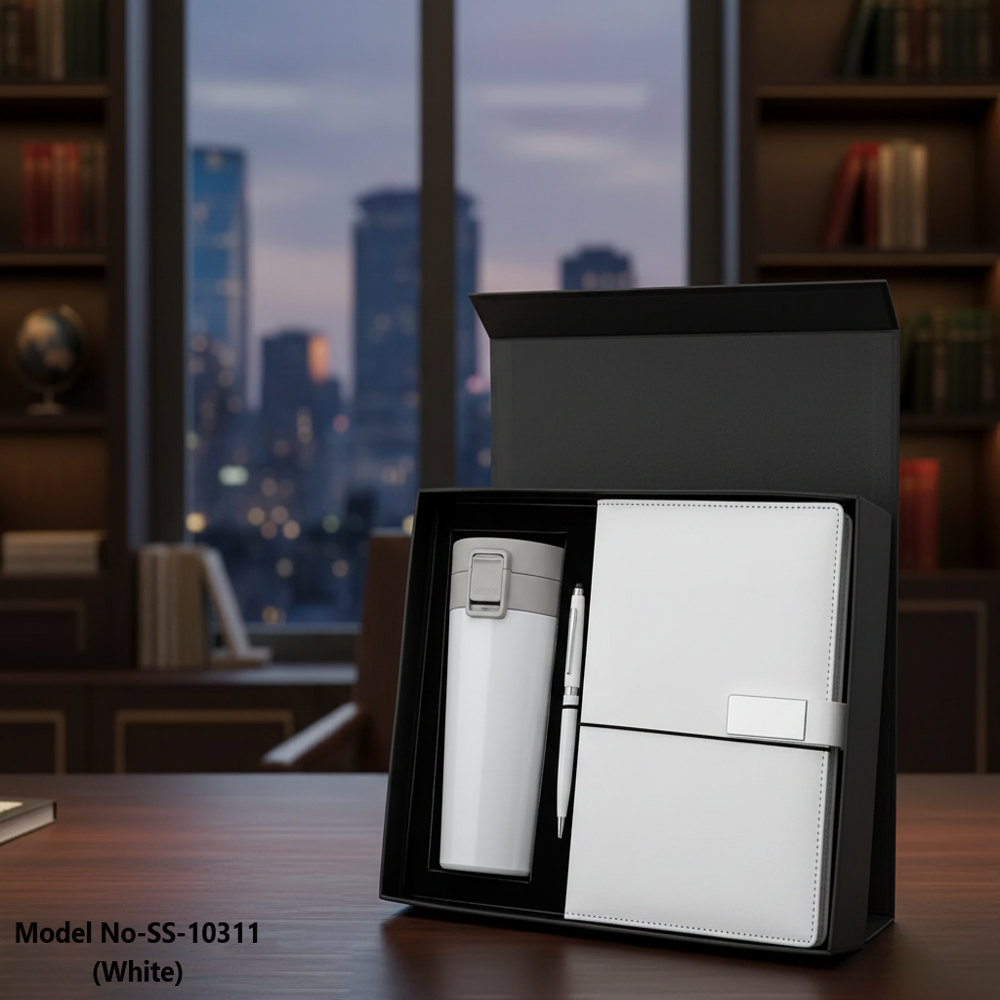 (SS-10311) Leather Corporate Gift Set Pen, Bottle & Diary Comb