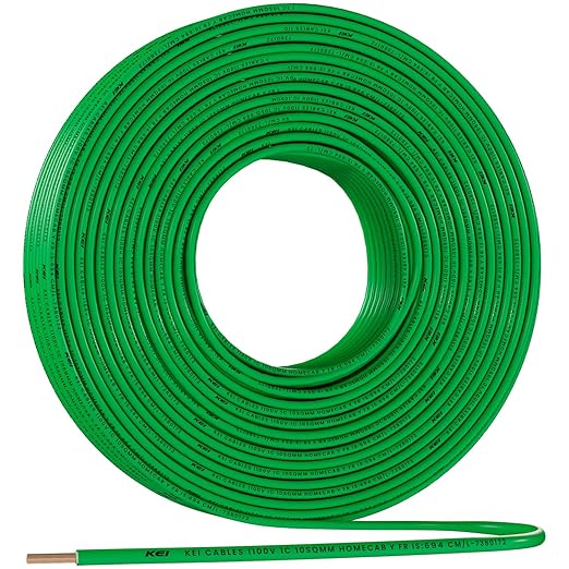 KEI WIRES & CABLES Homecab 16 sqmm 1 Core Copper Flame Retardant House Wire PVC Insulated Cable for Domestic & Industrial Electrical Wiring (Green, 90 Meters)