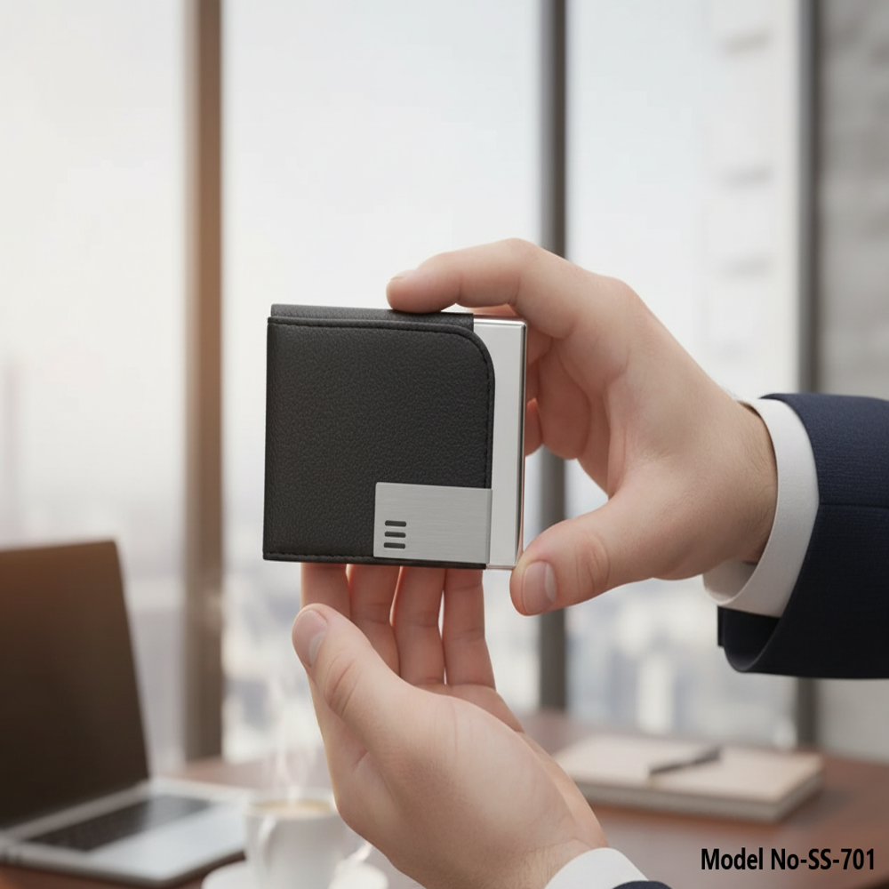 Black Leather Visiting Card Holder Wallet with Magnetic Shut (SS-701)