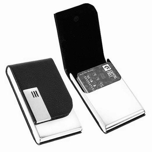 Black Leather Visiting Card Holder Wallet with Magnetic Shut (SS-701)