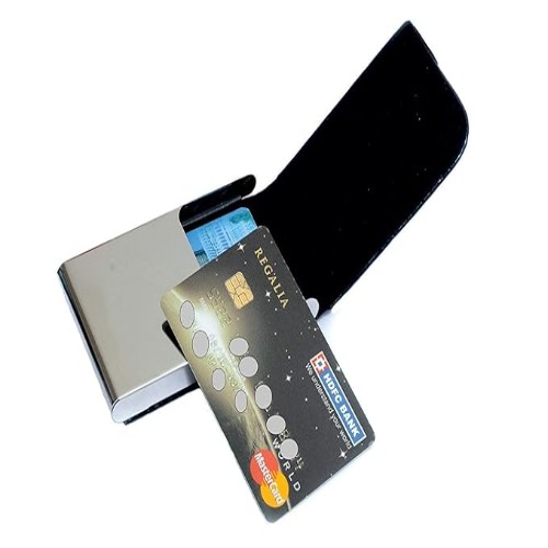 Black Leather Visiting Card Holder Wallet with Magnetic Shut (SS-701)