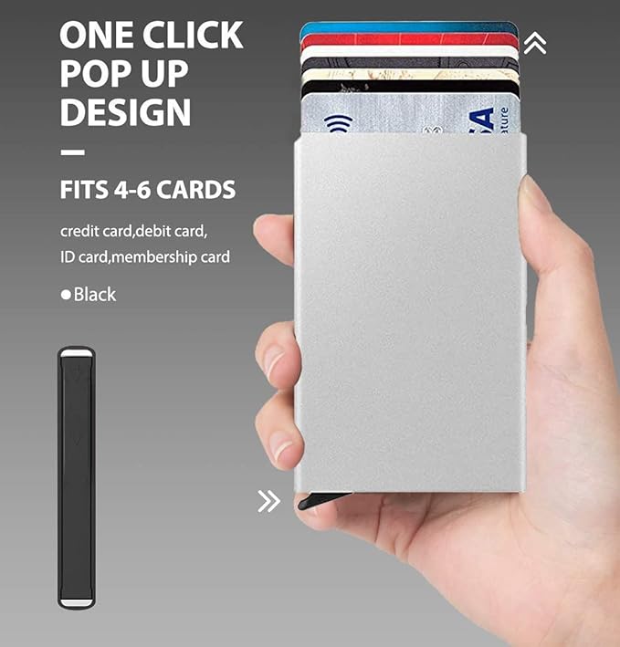 Black Metal Unisex RFID Protected Smart Pop-Up Card Holder (SS-703)