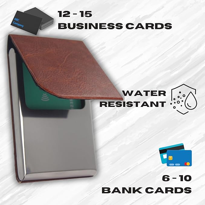 PU Leather & Stainless Steel Flip-Open Business Card Holder (SS-704)