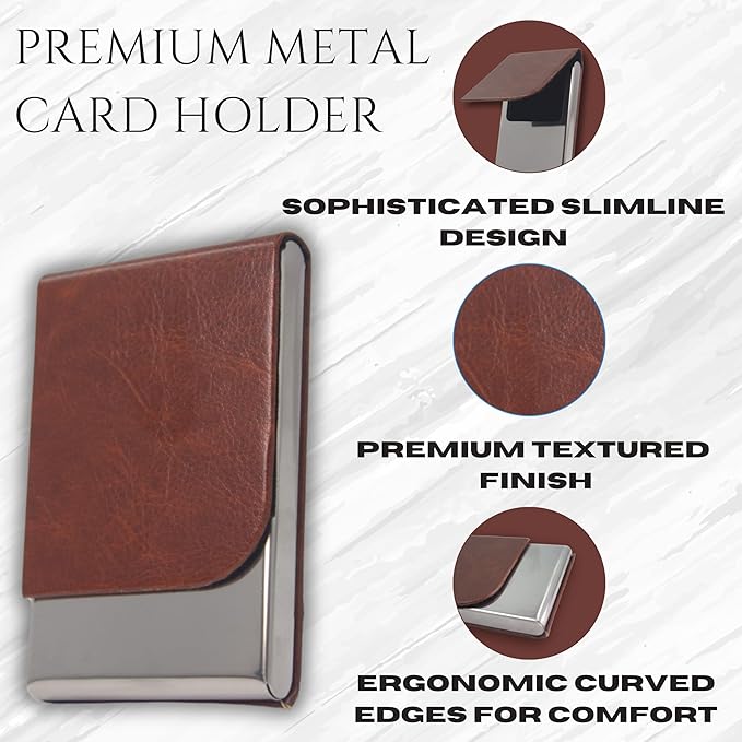 PU Leather & Stainless Steel Flip-Open Business Card Holder (SS-704)
