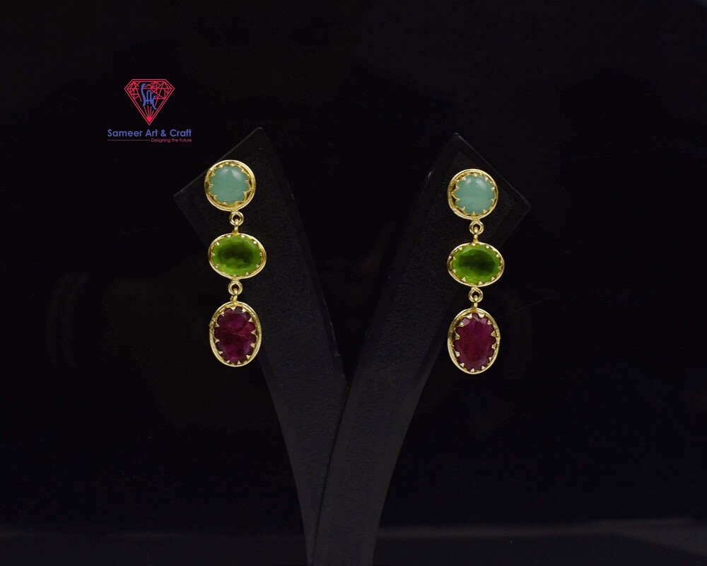 Brass With 18k Gold Plated Multi Gemstone Stud Earring
