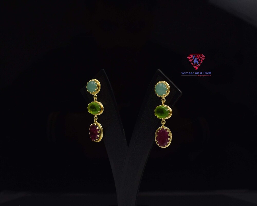 Brass With 18k Gold Plated Multi Gemstone Stud Earring