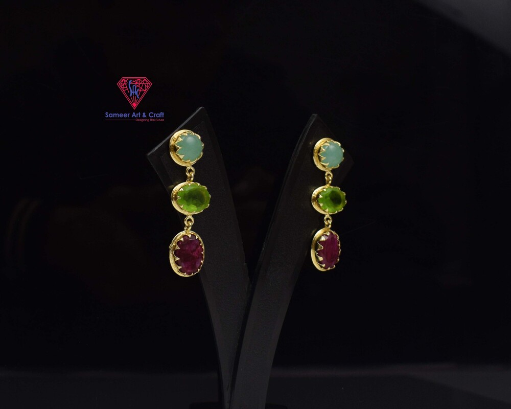 Brass With 18k Gold Plated Multi Gemstone Stud Earring