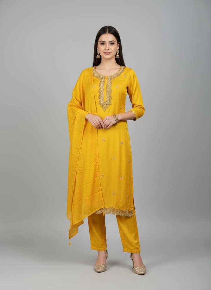 Yellow Hand Embroidery Kurtis