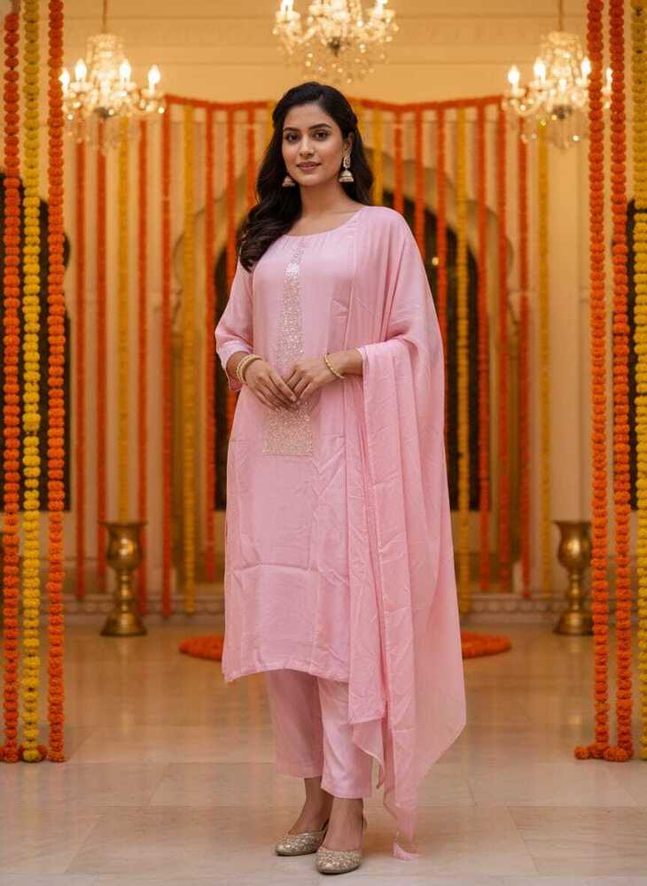 Pink Hand Embroidery Kurtis