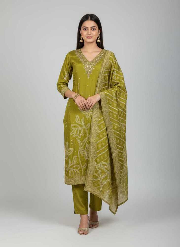 Olive Green Hand Embroidery Kurtis