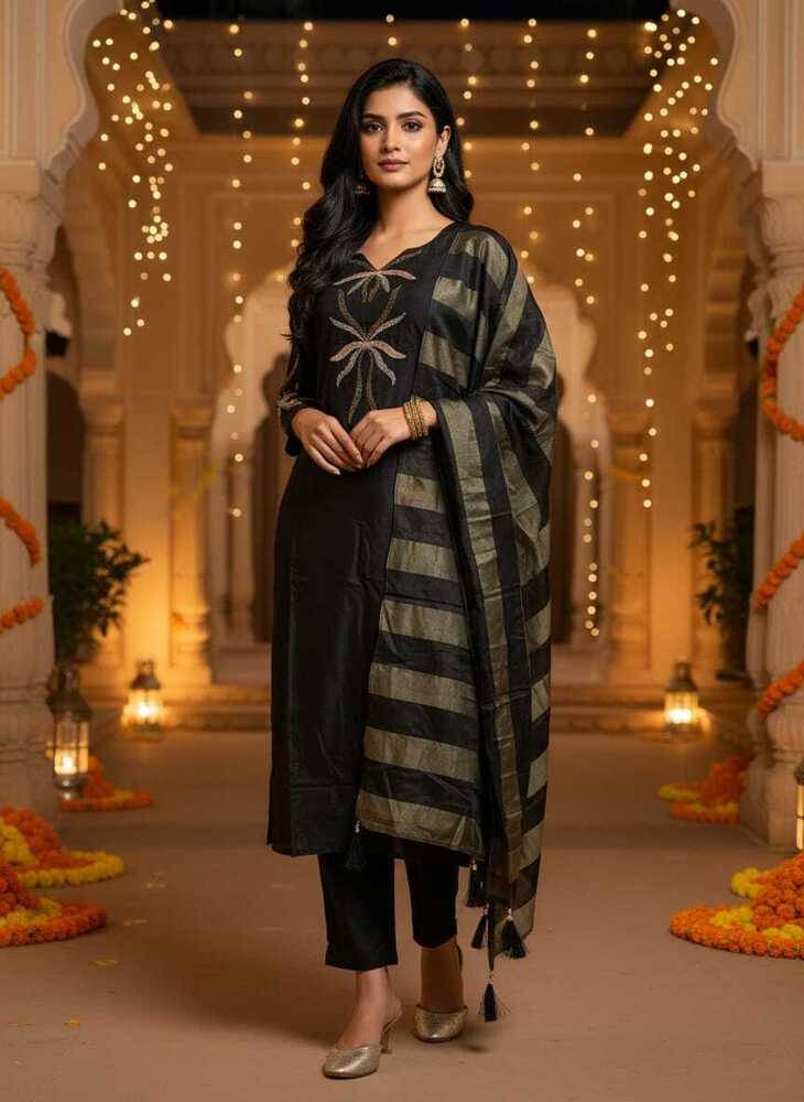 Black Hand Worked Embroidery Kurtis