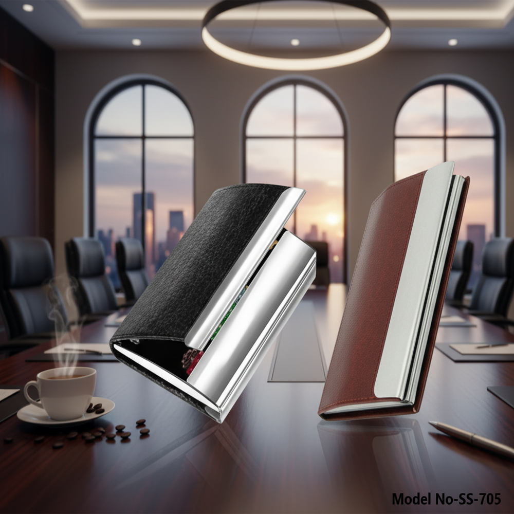 Luxury Pu Leather & Metal Flip Visiting Card Holder (Ss-705) - Design Type: Flip-Open Executive Design