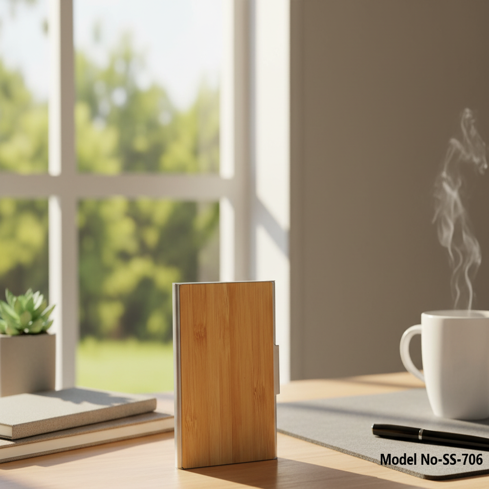Metallic and Bamboo Business Card Holder (SS-706)