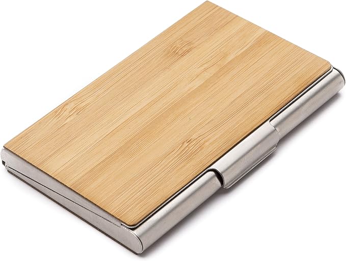 Metallic and Bamboo Business Card Holder (SS-706)