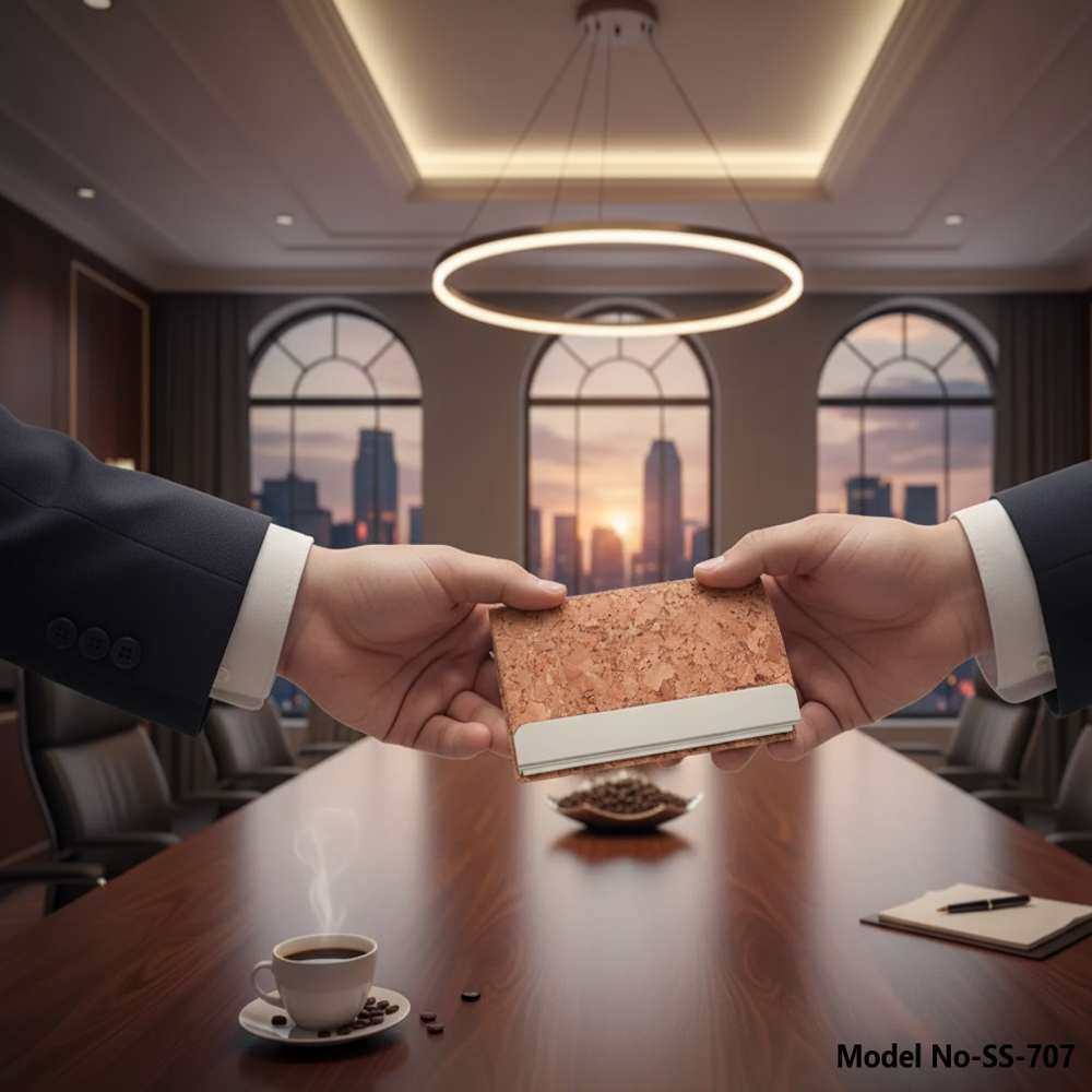 Premium Cork & Metal Business Card Holder (SS-707)