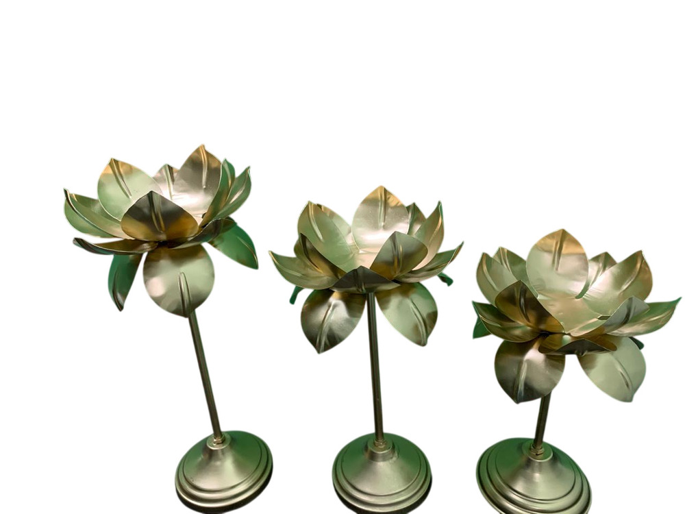 Metal Flower Diya Stand Set