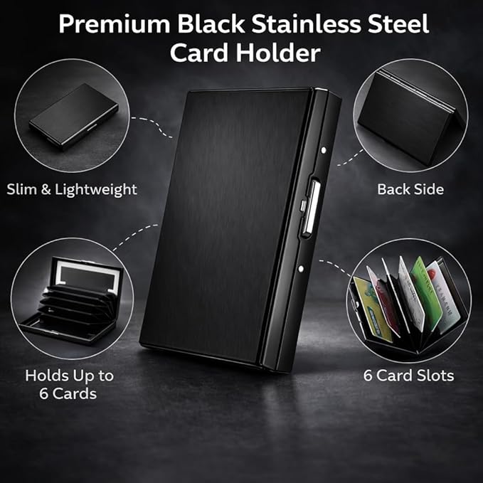 Luxury Plain Black Metal Business Card Holder (SS-708)