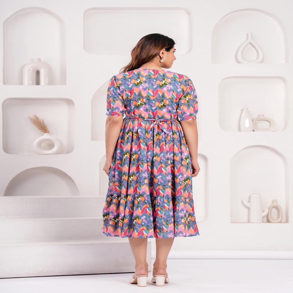 A-Line Dress Multi Color Abstract Print  Maternity Dress