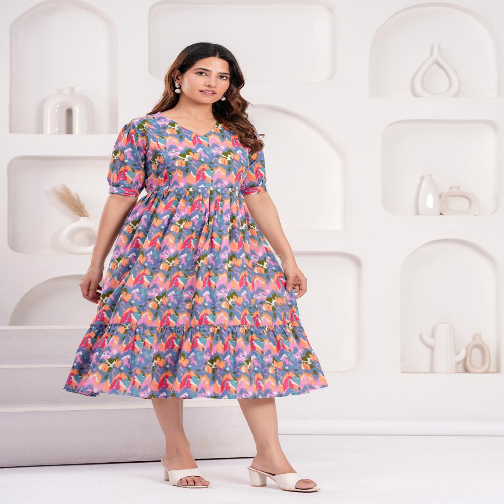 A-Line Dress Multi Color Abstract Print  Maternity Dress