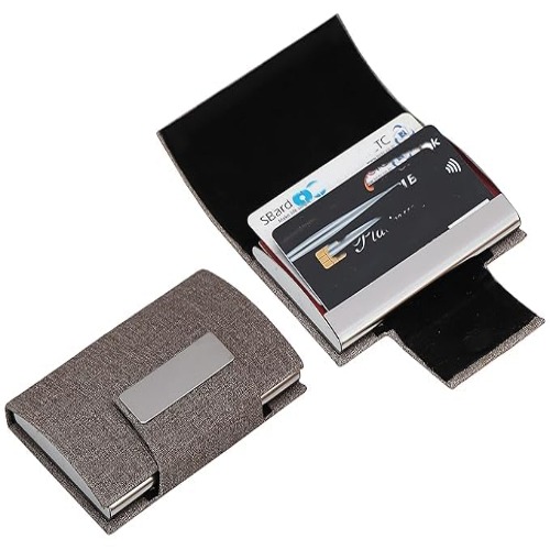 Professional Grey Fabric Finish Card Holder with Metal Branding Plate (SS-713)