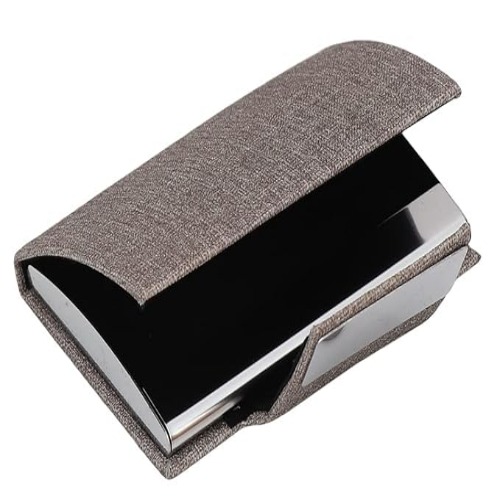 Professional Grey Fabric Finish Card Holder with Metal Branding Plate (SS-713)