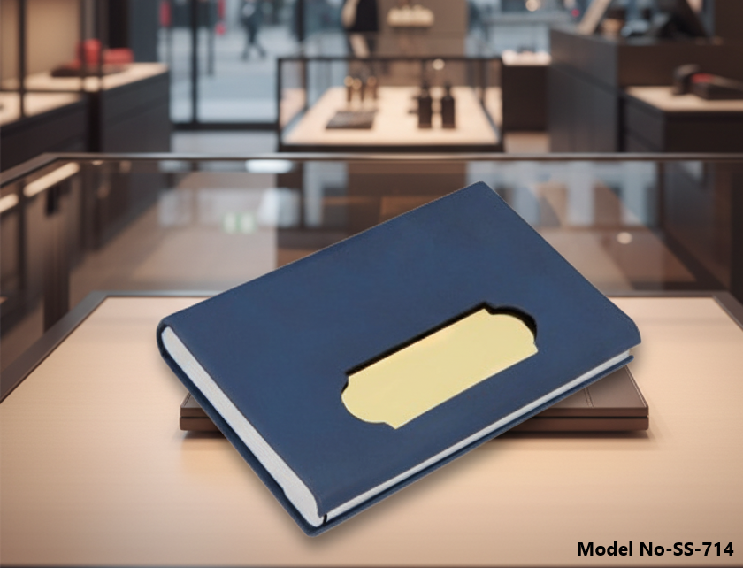 Premium Pu Leather Visiting Card Holder With Customizable Metal Name Plate (Ss-714) - Color: Blue