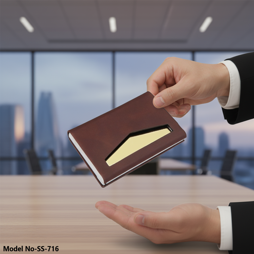 Pu Leather Visiting Card Holder With Gold Metal Plate (Ss-716) - Color: Brown