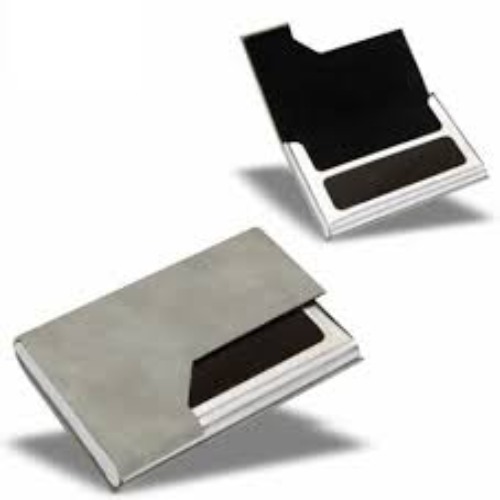 Grey Suede-Finish Leatherette and Metal Visiting Card Holder (SS-718)