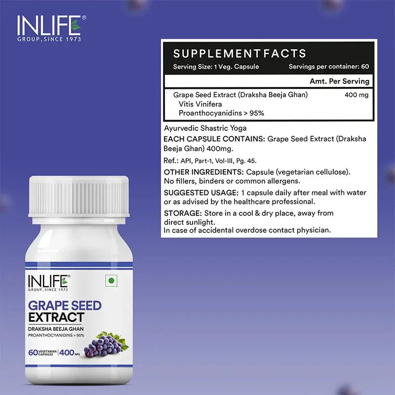 Inlife Grape Seed Extract 60 Veg Capsules - Best Before: 26 Months