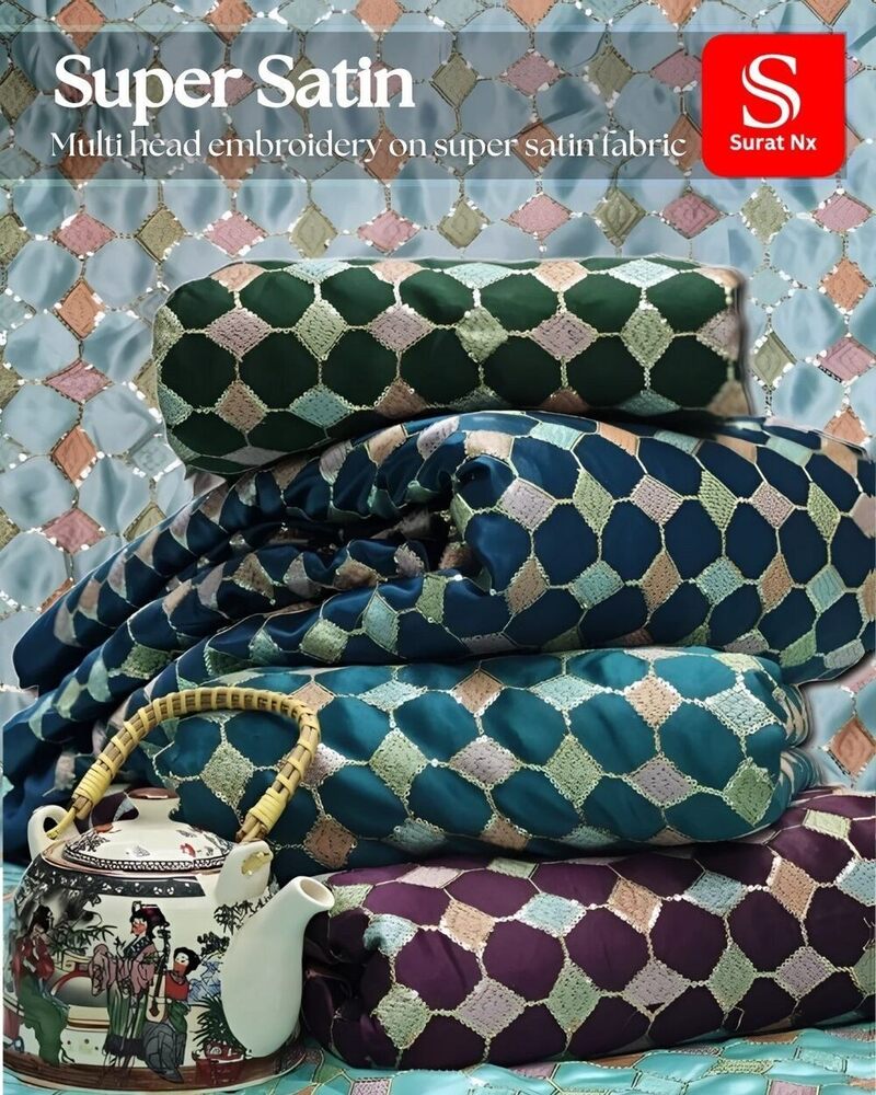 Multi Head Embroidery on Super Satin Fabric