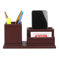 Brown Wooden Pen Stand - Material: Wood