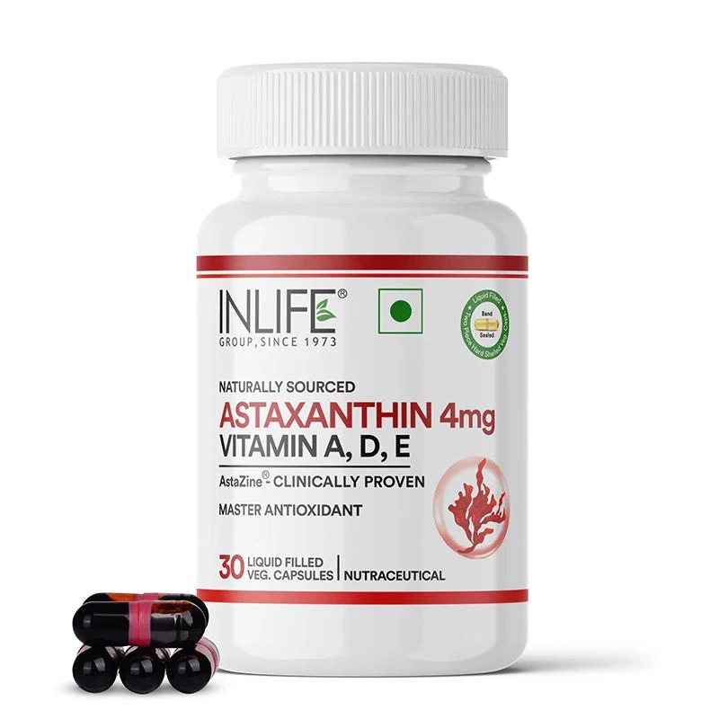 Inlife Astazine Astaxanthin 4mg With Vitamins A, D3 & E 30 Liquid Filled Veg. Capsules - Best Before: 26 Months