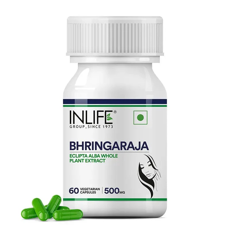 Inlife Bhringraja Extract Supplement | 500mg | 60 Veg. Capsules - Best Before: 26 Months