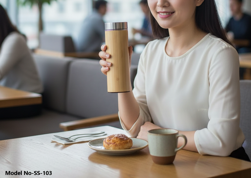 Bamboo Vacuum Flask (ss-103) - Capacity: 450 Milliliter (ml)