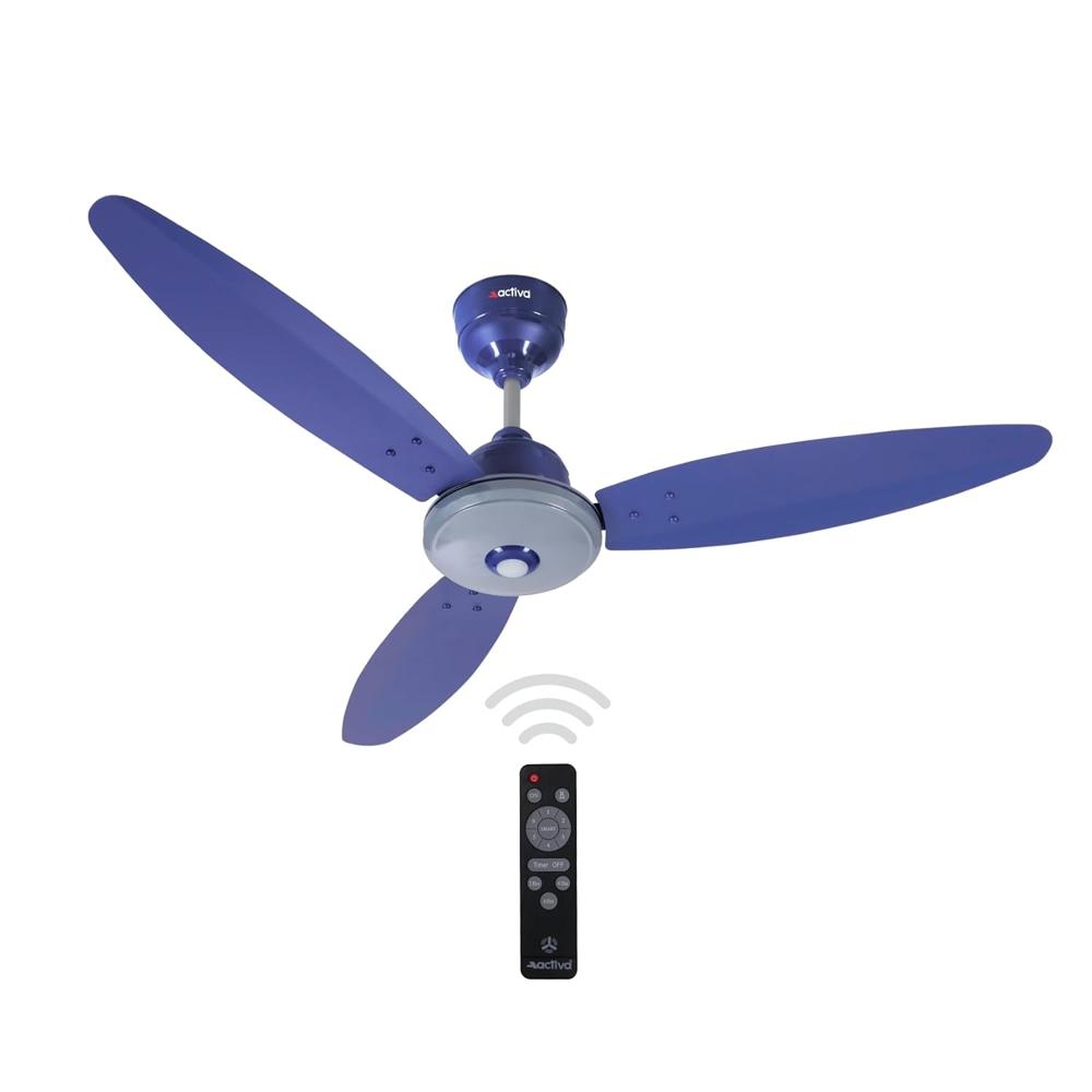 Ceiling Fan ACTIVA Gracia 1200MM Ceiling Fan | 3 Wider Blades | BLDC 28W Motor With LED Light | Energy Saving BEE 5 Star Rated Fan | Full Remote Control | Home Ceiling Fan | 5 Y Warranty - sparkle Blue