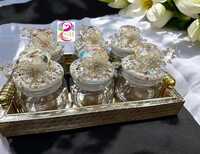 Leatherette Tray Popup Glass Dry Fruit 6pcs Jar Set - Color: Multicolor