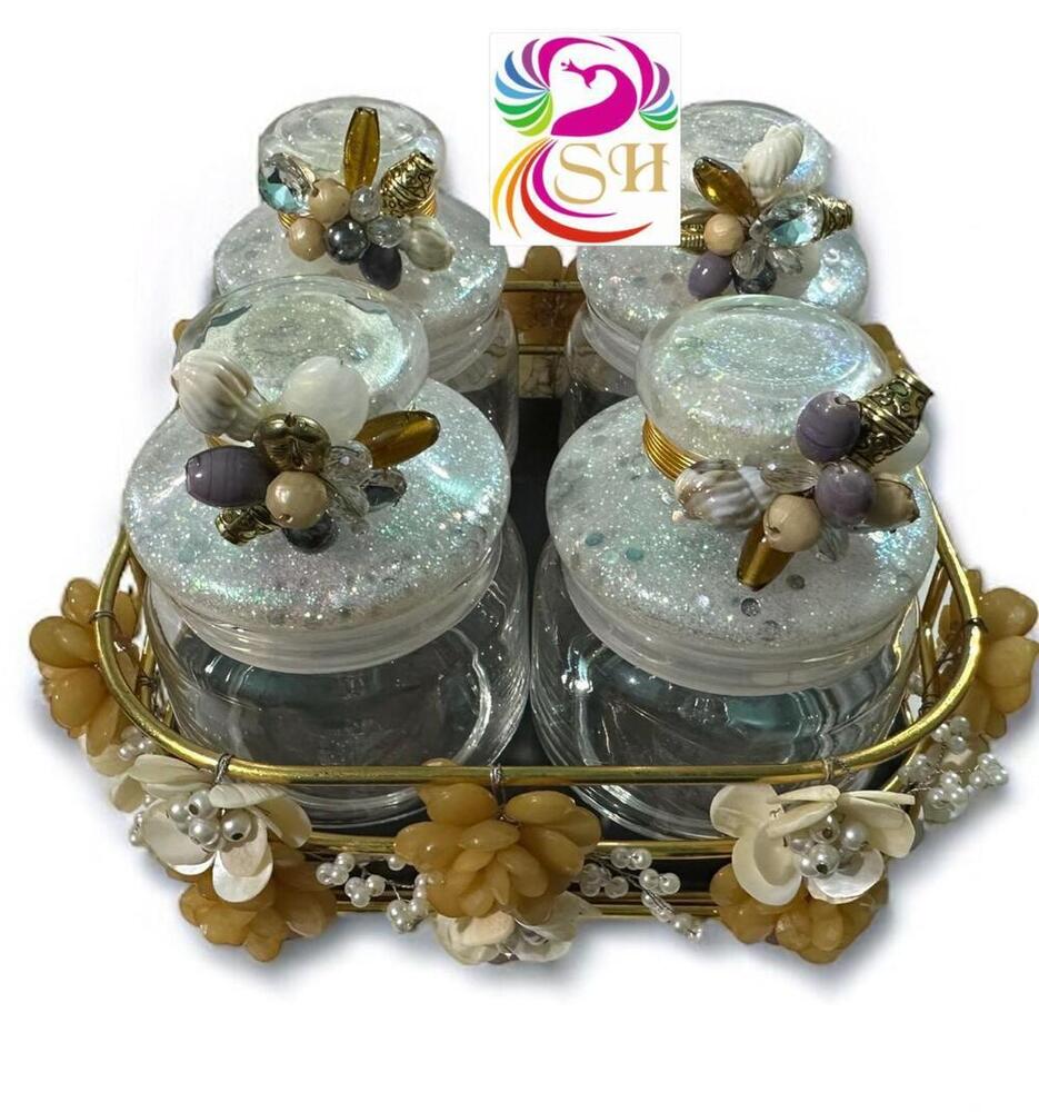 Metal Tray With Pop Glass JarRevolving Set
