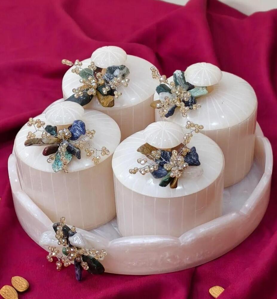 Resin Dry fruit 4 Jar Round Tray Set