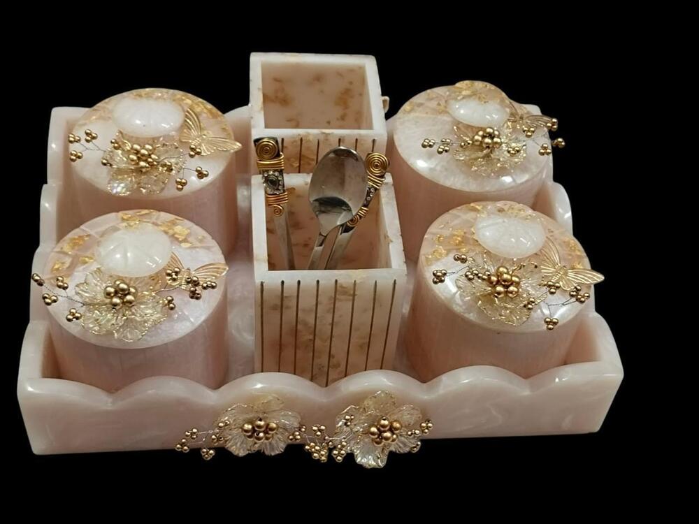 Resin Dry Fruit Jar Set With Cutlery Holder Set